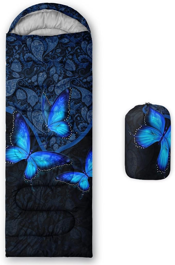 HOSIMA Butterfly Sleeping Bags for Adults and Kids for Camping,Black Gothic Ultralight Sleeping Bag for Cold Weather Summer.