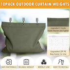 10 Set Outdoor Curtain Weights Upgraded 30 oz High Weighted Sand Bags with 30 Metal Clips for Gazebo Patio Tent Tablecloth 7.5"*8.7" Green