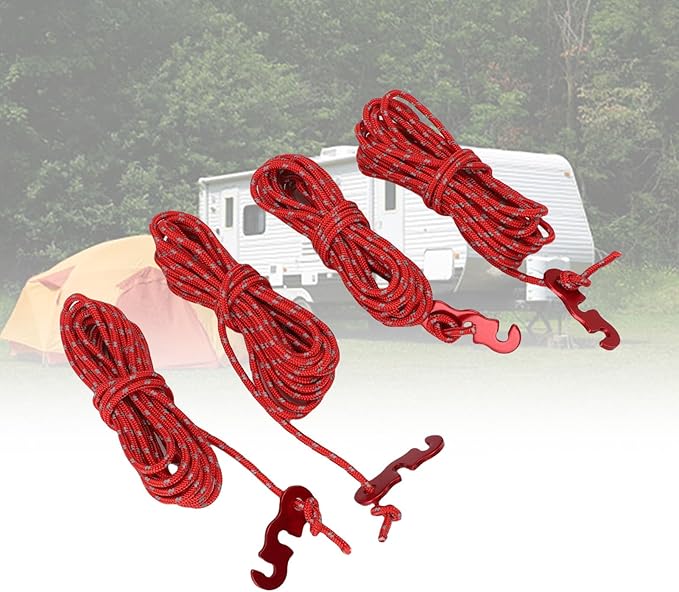 4 Pack Tent Guy Lines with Tensioners, 13ft Reflective Camping Rope, Adjustable Tent Tie Down Ropes for Canopy, Hiking, Backpacking, Outdoor Shelter