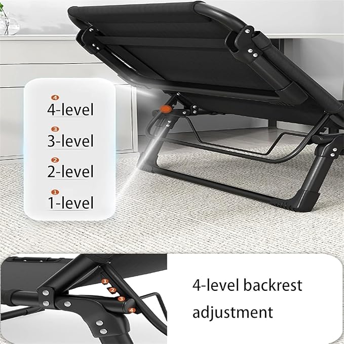 Oxford Cloth Camping Cot, Durable Steel Frame Folding Cot, Portable Folding Bed with Pillow, 4-Position Folding Chaise Lounge Chair