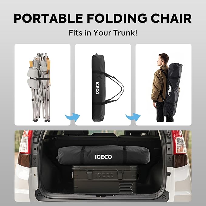 ICECO Adjustable Camping Chairs for Adults, Foldable High Back Camping Chair, Portable Folding Chairs for Outside, Reclining Outdoor Chair with Storage Bag, 400LBS, 10 Years Warranty