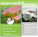 Picnic Table Cover with Bench Covers Vinyl Elastic Edges Fitted Rectangle Seat Tables Waterproof 3-Piece72X30in Set Outdoor Rectangular Folding Backing Tablecloth for Camping Over Size