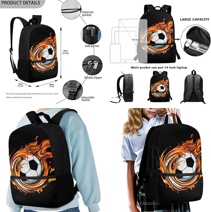Rnyleeg Cartoon Soccer Backpack for Boys 6-8 with Lunchbox Lightweight Kids Bookbag Set 3 Piece for Elementary School Mochilas Para NiñA