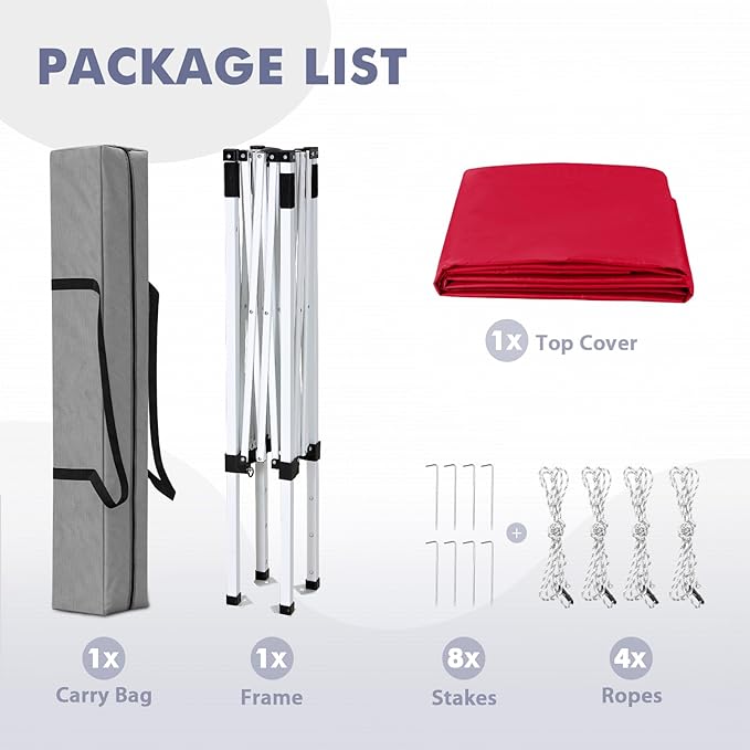 5x5 Pop Up Canopy Tent, Instant Portable Beach Canopy, Outdoor Tent with Carry Bag for Camping, Sports, Tailgating, Events, Red