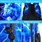3Pcs Wolf Backpack for Boy, 17" Lightning Bookbag for Elementary Preschool Kindergarten, Kids School Backpacks with Lunch Box (Blue)