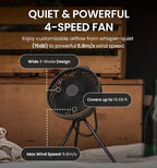 Claymore V600+ Black Rechargeable Portable Fan – 7,800mAh Battery, 4-Speed BLDC Ultra-Quiet Air Circulator USB-C Charging 32 Hrs Runtime Tripod Mountable Adjustable for Camping, Indoor, Outdoor