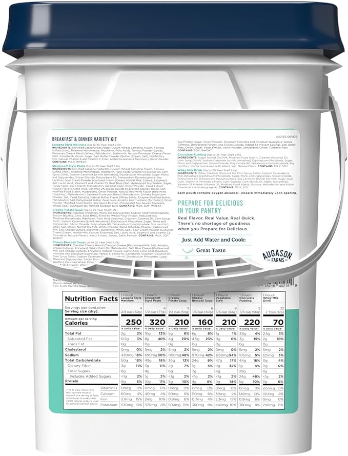 Augason Farms Breakfast and Dinner Variety Pail Emergency Food Supply Everyday