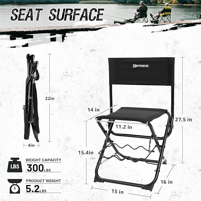 X Strike Portable Fishing Chairs Outdoor Folding Stool for Adults Portable Camping Chair for Ice Fishing,Hunting,Lawn,Patio,Garden,300LBS.