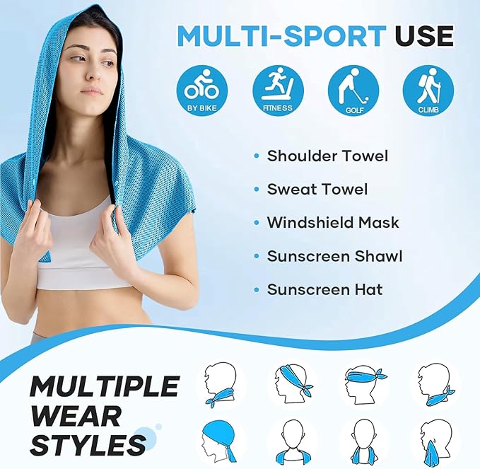Cooling Hoodie Towel: Cooling Towels for Neck and Face Sun Protection Instant Cool for Hot Weather Hiking Camping Running Golf Gardening Fishing Music Festivals Theme Parks Beach - 4 Packs