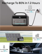 Portable Power Station 500W (Surge 1000W), 299Wh LiFePO4 Power Bank with AC Outlet, 1.2hrs Fast Charging, Solar Generator with 8 Output Ports for Camping, RV Travel, CPAP, Emergency
