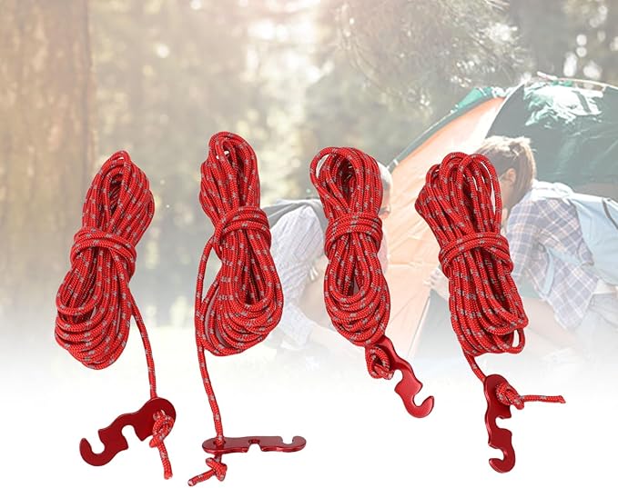 4 Pack Tent Guy Lines with Tensioners, 13ft Reflective Camping Rope, Adjustable Tent Tie Down Ropes for Canopy, Hiking, Backpacking, Outdoor Shelter