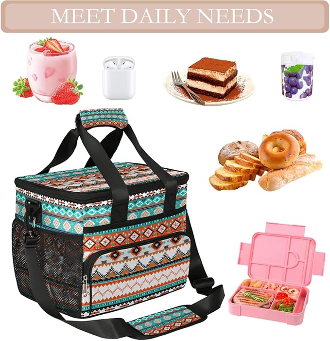 Pardick Ethnic Boho Western Soft Cooler Bag Insulated Lunch Box for Men & Women, Large Leakproof Lunch Bag Portable Beach Cooler for Work, Picnic, Road Trips,Fishing, Travel, Camping,A-1