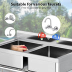 Zstar Stainless Steel Utility Sink, Commercial Restaurant Freestanding Double Bowl Laundry Sink, NSF Certificated, Outdoor Camping Stainless Steel Sink Set for Garage, Restaurant, Backyard (36in)