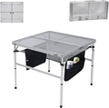 C Square Folding Height Adjustable Aluminum Table - 23.6"x23.6" White, Mesh Bag, Carry Handle, Ideal for Grill, Camping, Outdoor, Card Games