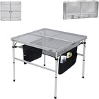 C Square Folding Height Adjustable Aluminum Table - 23.6"x23.6" White, Mesh Bag, Carry Handle, Ideal for Grill, Camping, Outdoor, Card Games