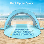 Beach Tent Sun Shelter, Beach Shade Tent with UPF50+ UV Protection, Sun Shelter for 1-6 Person, Beaches Shade with 2 Zippered Doors, Portable Tents for Camping Fishing, Light Blue