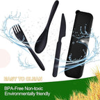 Travel Utensils with Case, 2 Sets Reusable Utensils Set with Case, Wheat Straw Utensils for Lunch Box Accessories, Camping Utensil Set for School Work Lunch or Daily Use（Black）
