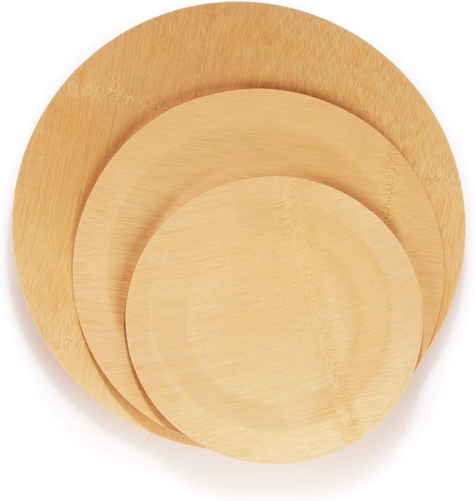 BambooMN Brand - 7" (18cm) Round Disposable Bamboo Veneer Plates, 24pcs