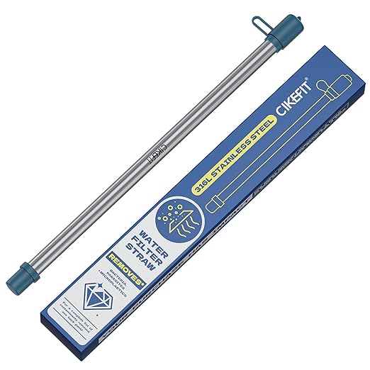 Personal Survival Straw.316L Stainless Steel Reusable Water Filter Straw Portable Water Purifier Straw for Camping Hiking Backpacking Travel, Emergency Survival Gear (Navy Blue, 1 Pcs)
