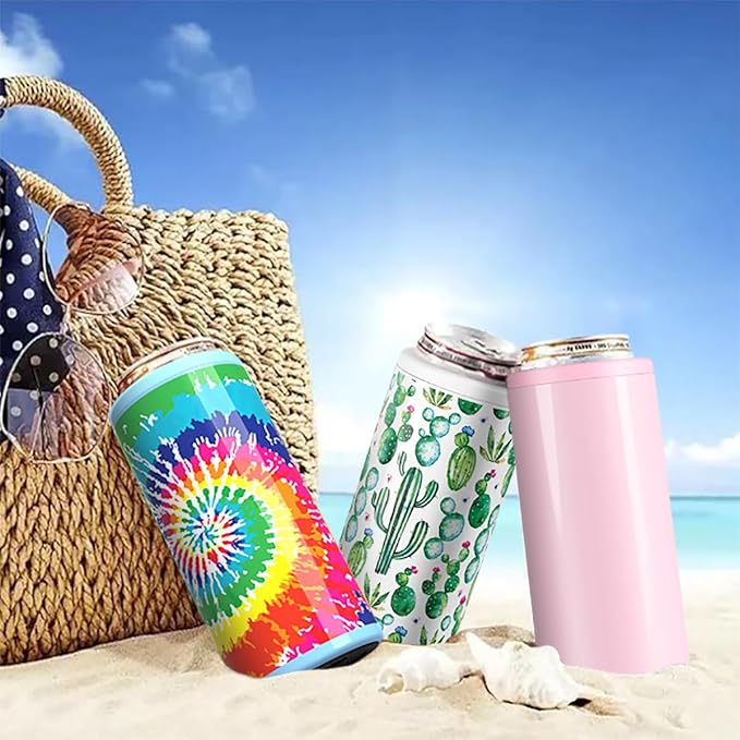 TILUCK Skinny Can Cooler for Slim Beer & Hard Seltzer, Stainless Steel, Doucle-Walled Stainless Steel Insulated Slim Cans, Standard 12 oz (Glitter Blush)