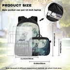 Wolf Backpack with Lunch Box for Men Large Capacity Bookbag for Teen Boys 17 Inches Polyester Book Bag with Adjustable Shoulder Strap for Outdoor