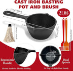 Cast Iron Basting Pot and Sauce Pan Set – Small Cast Iron Melting Pot for Butter, Sauces, Garlic – Perfect for Grilling, Camping, Kitchen & Outdoor Stove Use – Premium BBQ Accessories