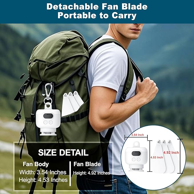 Portable Camping Fan, 10.6 Inch Tent Ceiling Fan,Rechargeable 8000mAh with Light & Hook,Timable & Auto Shut Off,Detachable Fan Blade, Used for Tent Canopy RV Porch Beach Bedroom