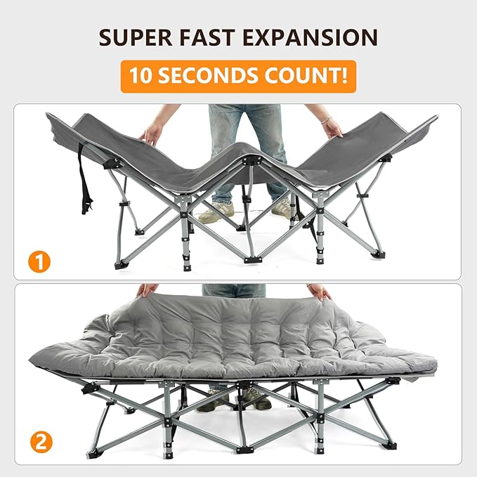 VINGLI Folding Camping Cot Bed,Camping Cots for Adults with Mattress, Foldable Cots for Sleeping with Pillow 1200D Layer Oxford for for Guest,Travel,Hiking Grey