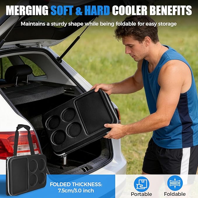 INSMEER Soft Cooler Bag with Hard Shell & 4 Cup Holders, 55 Cans 40L Collapsible Soft Sided Cooler, 100% Leakproof Insulated Cooler Bag Portable for Beach Travel Camping Picnic