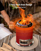 YEFU Tabletop Fire Pit 9.7 x 7.1 in, Flame Intensity Control Camping Stove for Outdoor & Patio, Fueled by Pellets or Wood, Safe Burning Table Top Firepit, with Travel Bag & 2 Mini Sticks, Red
