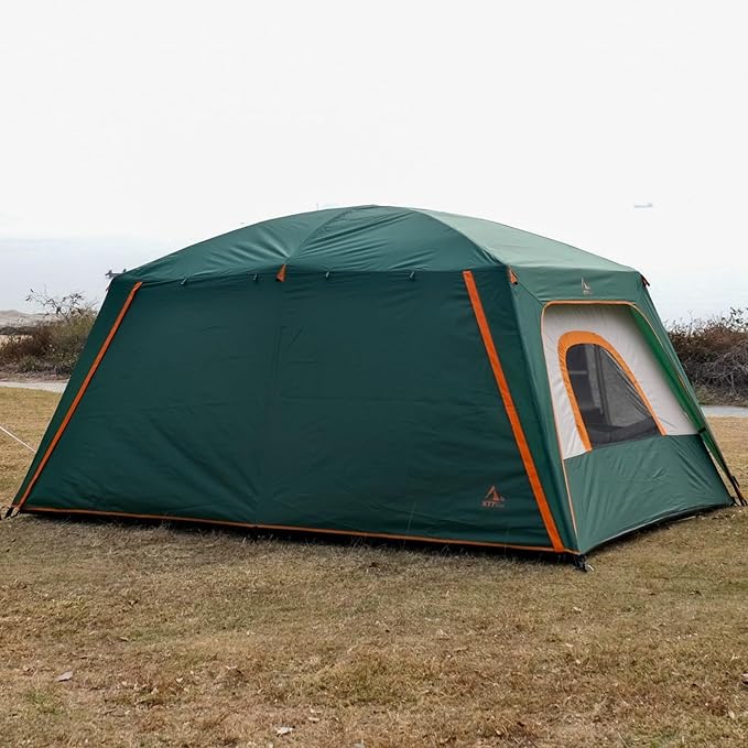 KTT Large Tent 8-10-12 Person,Family Cabin Tents,2 Rooms,2 Doors and 4 Windows with Mesh,Straight Wall,Waterproof,Double Layer,Big Tents for Outdoor,Picnic,Camping,Family Gathering