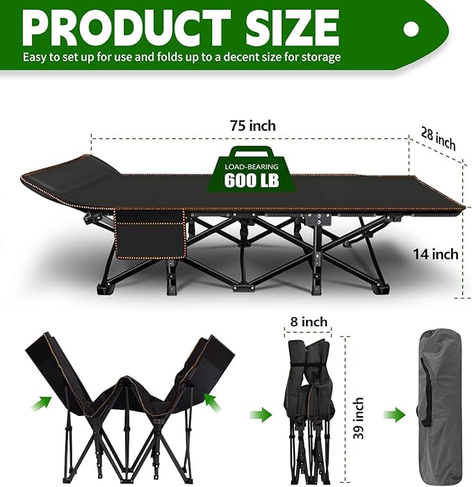 Barbella 2 Pack Folding Cot, Camping Cots for Adults, Portable Sleeping Cot with Mattress, Foldable Outdoor Bed, Guest Bed with Carry Bag for Home, Office & Outdoor Use