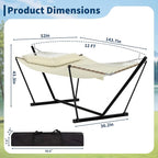 2 Person Double Hammock with Adjustable Steel Stand & Pillow, Heavy Duty Portable Outdoor Hammock Set, MAX 450 LBS Weight Capacity for Patio, Garden, Beach, Backyard