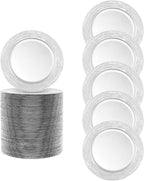 100 PCS Antique Charger Plates Bulk, 13'' Plastic Embossed Dinner Plate Chargers Round Floral Plates for Wedding Decorative Chargers for Table Dinner Kitchen Party Decoration (Silver)