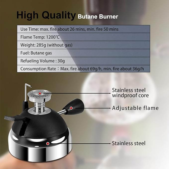 Portable Butane Burner, Mini Butane Stove for Siphon Coffee Maker, Adjustable Flame with Furnace Stand, for Picnic Camping Travel Lab Home