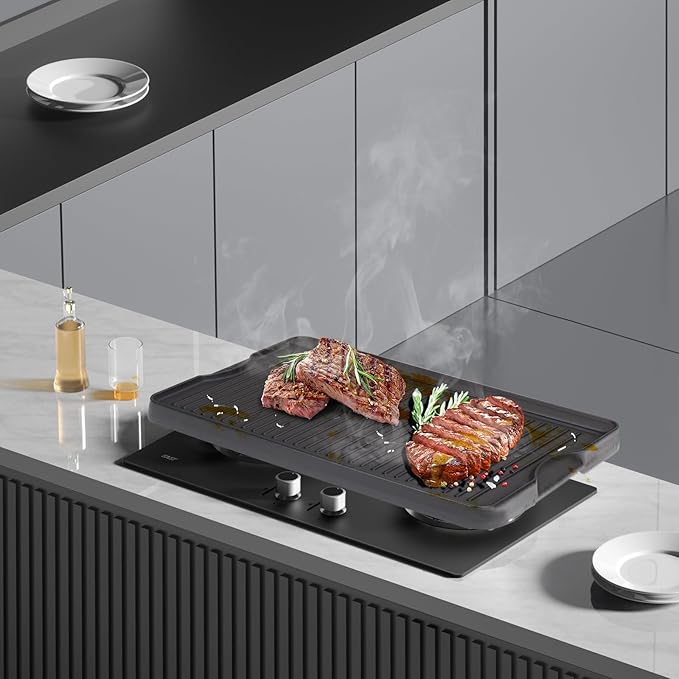 24" X 16" Reversible Cast Iron Griddle for Camp Chef, Flat Top Plate for Gas/Stove/Charcoal/Propane Grill, Universal 4 Burner Stove Top Griddle for Outdoor Cooking & Camping Accessories