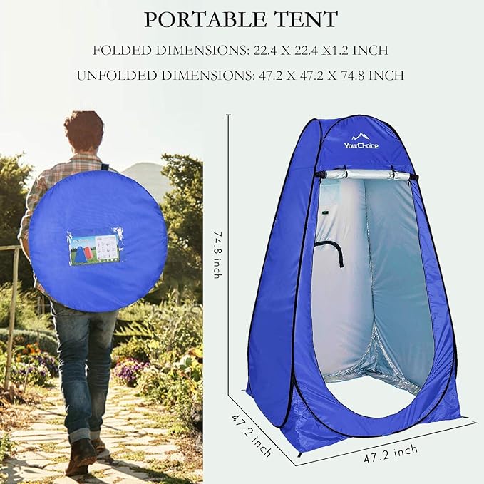 Your Choice Pop Up Privacy Shower Tent, 3.9 x 3.9 x 6.2FT Portable Camping Changing Room, Instant Setup Outdoor Shelter with Silver Coating, Vent Window & Carry Bag for Beach, Hiking & RV | Portable, for Camping, Beach, Hiking, with Carry Bag, Quick Setup