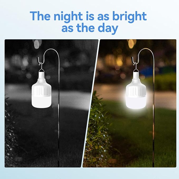 Emergency LED Light Bulb, 150W USB Rechargeable LED Emergency Light Bulb with 5 Lighting Modes, Portable Emergency Rechargeable Light Bulbs with Hook for Outdoor Picnic Camping Tent