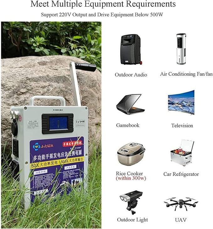 150W/500W High Power Hand Crank Generator Portable Emergency Power AC110V /220V DC12V USB 5V Charger Generator for Outdoor Camping Survival Activities,500W-220V