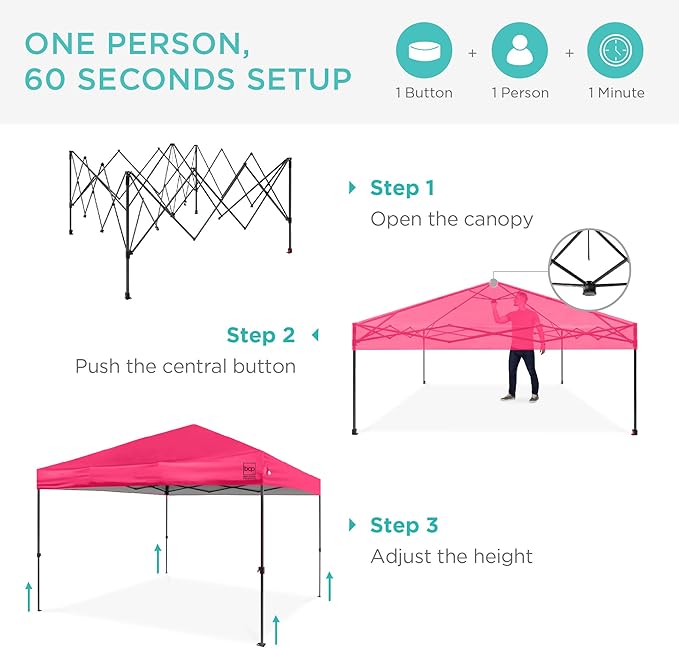 Best Choice Products 10x10ft Pop Up Canopy Tent, Outdoor Shade, 1 Person 1 Minute Set Up, Carry Case, 4 Weight Bags - Hot Pink