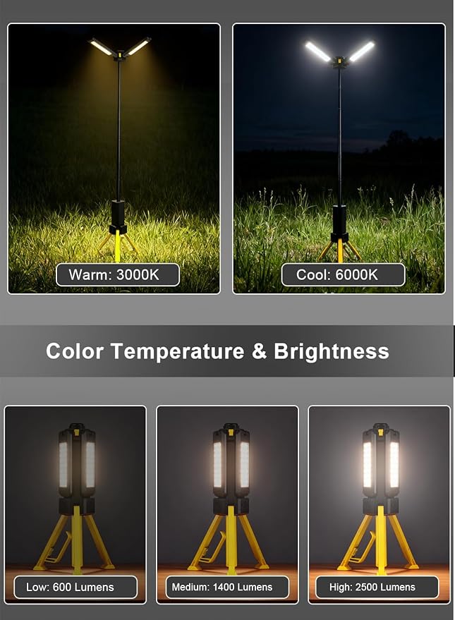 Rechargeable Telescopic Camping Light, 15000mAh Collapsible Lantern with 270° Rotation & Dimming, Portable Flashlight, Waterproof Tent Light for Outdoor Camping, Hiking, Barbecue, Fishing & Emergency