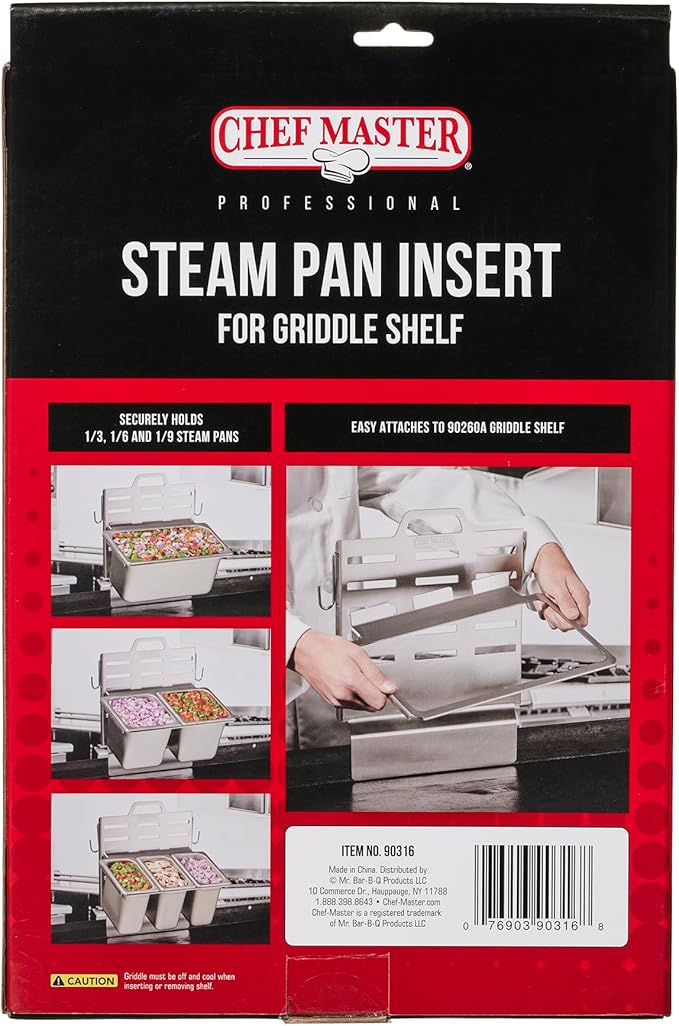 Chef Master Steam Pan Insert for Griddle Shelf Set – Fits 1/3, 1/6 & 1/9 Steam Pans - Keeps Your Ingredients in One Place - Grill Accessories For Restaurants, Diners & Food Trucks - Fits 90260