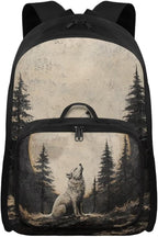 Wolf Backpack for Men Lightweight Bookbag with Lunch Box Large Capacity Daypack with Detachable Lunch Bag for Travel Outdoor Casual Daypack