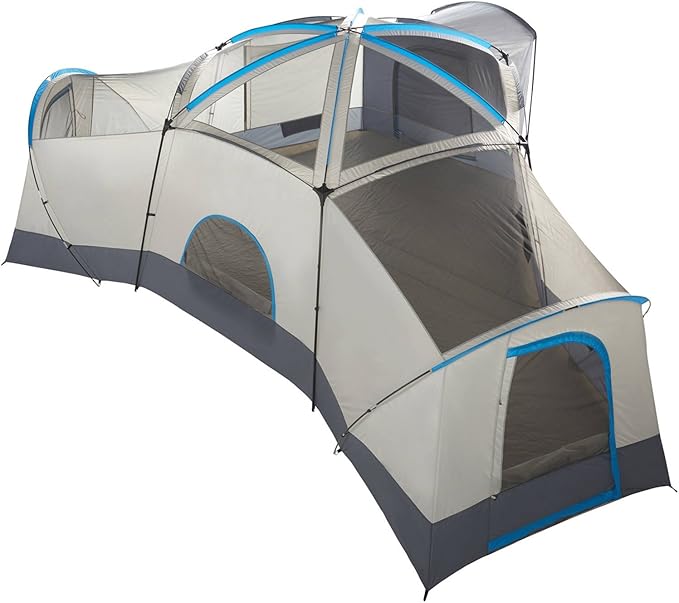 Spacious Family Sized 16-Person Weather Resistant Ozark Trail 23.5' x 18.5' Cabin Camping Tent, Gray and Blue