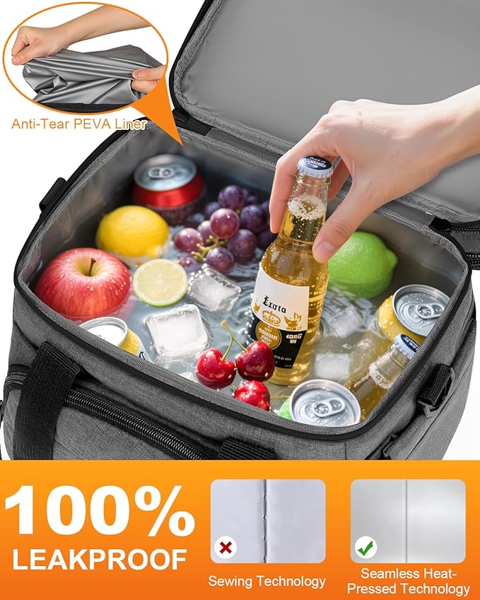 Lunch Box For Men Women Double Deck Insulated Lunch Bag For Men Woman Leakproof Expandable Cooler Bag with Adjustable Shoulder Strap for Work Picnic School(Gray‌,Medium)