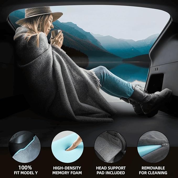 Tesla Model Y Camping Mattress Pad, 3 Inch Memory Foam Sleeping Pad Foldable Mattress for SUV Car Bed Conversion, Portable Foam Pad for Road Trips and Travel
