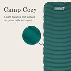 Coleman Inflatable Sleeping Pad Soft & Comfortable with Brushed Knit Surface, Easy Inflatation, Lightweight, Green