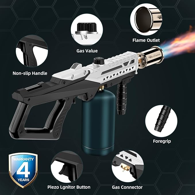 Propane Torch - Powerful Grill & Cooking Torch Gun - Adjustable Flamethrower - Culinary Blow Torch for Sous Vide, BBQ, Campfire, Charcoal Wood (Tank Not Included)