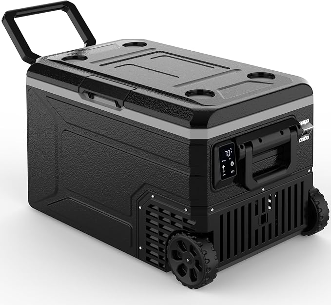 Kndko 12 Volt Car Refrigerator, 68 Quart (64L) Dual Zone Electric Cooler, Fast Cooling Portable Fridge 12V/24V DC 100-240V AC, -4℉~68℉, 12v cooler with Wheels & 2 Baskets for Camping, Road Trip, Truck
