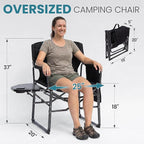 FUNDANGO Oversized Folding Chairs for Outside, Fully Padded Camping Director Chair for Adults, Support 450lbs Portable lawn chairs with Side Table, Side Pockets for outdoor Camp, Picnic, Lawn, Concert